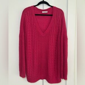 JustFab Deep Pink V-Neck Sweater